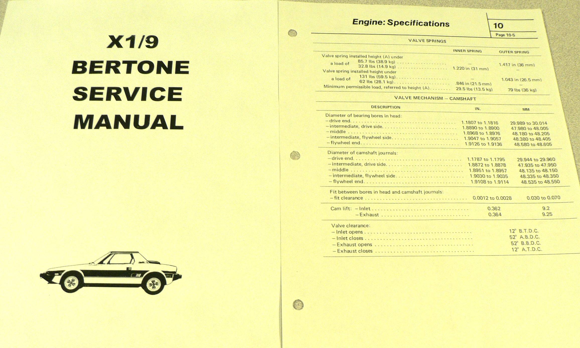 Fiat X1/9 SHOP REPAIR MANUAL. FIAT 3399 FIAT BERTONE X1/9. HAS 252 PAGES.